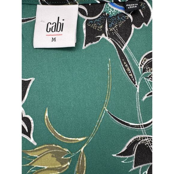 CAbi Top Womens M Green Floral Tank Scoop Neck Tunic Ruffle Hem Sleeveless Woven - Picture 4 of 8